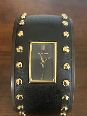 “REASONABLE OFFERS” BCBGeneration Black and Gold Studded Leather Cuff Watch⌚️